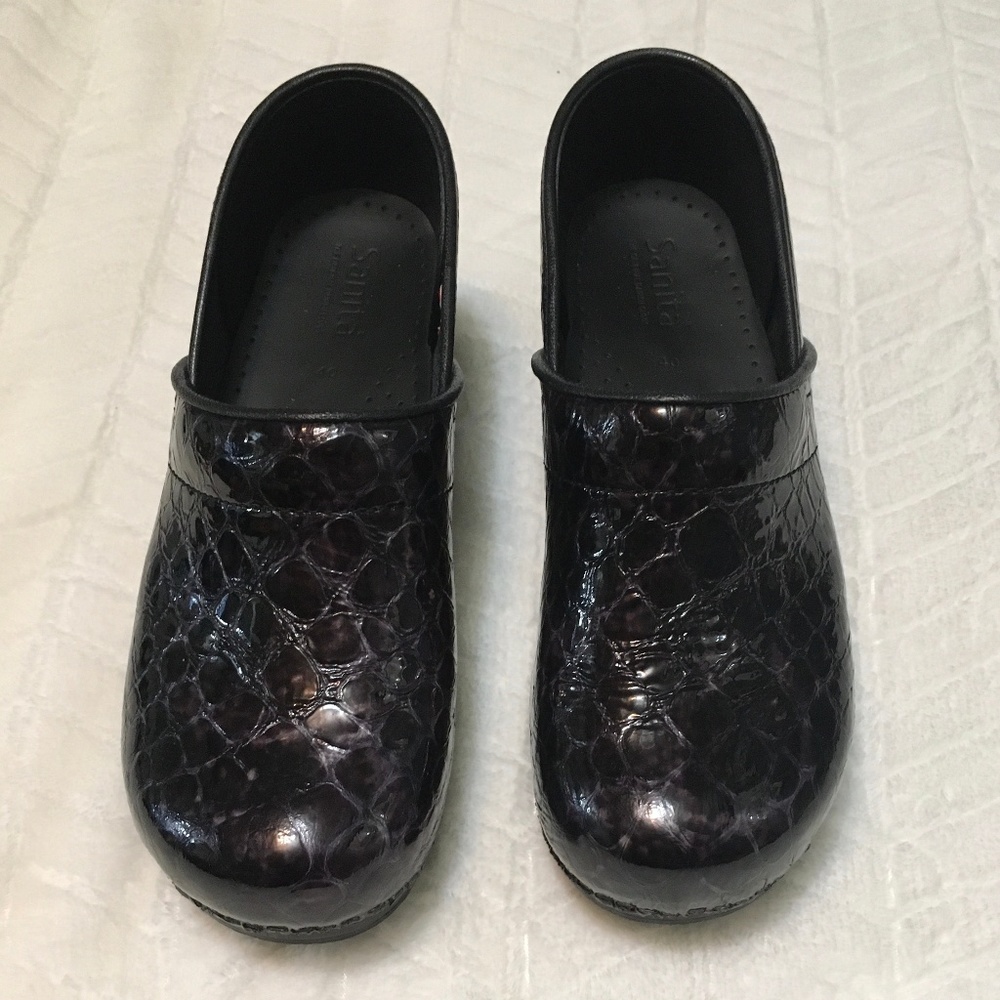 Sanita Black Croc Embossed Leather Clog